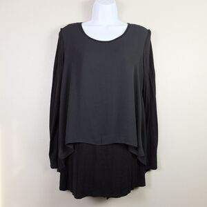VISION Black Long Sleeves Layered Tunic Top Size Small